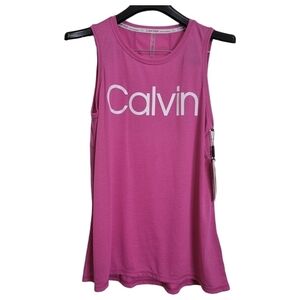 Calvin Klein Pink White Logo Crew Neck Muscle Tee Tank Top XS